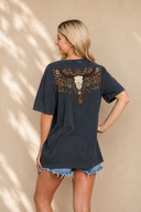 Floral Cow Skull Graphic Premium Washed Tee