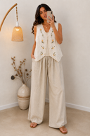 Meadow Bloom Embroidered Linen Vest