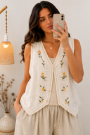 Meadow Bloom Embroidered Linen Vest