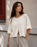 Relaxed Linen Blend Button Front Cardigan
