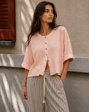 Relaxed Linen Blend Button Front Cardigan