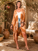 Brown Tie-Dye Border Kimono