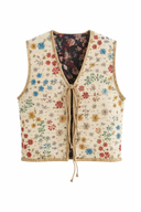 Floral Embroidered Tie-Front Vest