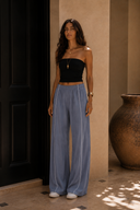 Black Contrast Piping Wide Leg Pants
