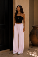 Black Contrast Piping Wide Leg Pants