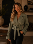 Tie Waist Cropped Trench Jacket