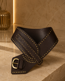 Wide Studded Western Buckle Belt