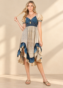 Boho Denim Patchwork Midi Dress