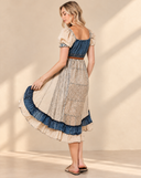Boho Denim Patchwork Midi Dress