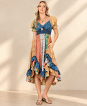 Boho Denim Patchwork Midi Dress