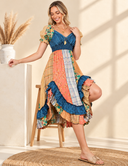 Boho Denim Patchwork Midi Dress