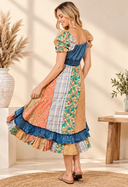Boho Denim Patchwork Midi Dress