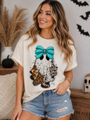 Teal Bow Patchwork Ghost Graphic Tee