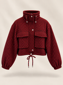 Plaid Pursuit Drawstring Cropped Jacket