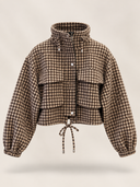 Plaid Pursuit Drawstring Cropped Jacket