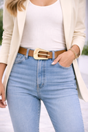 Bulky Buckle Vegan Leather Statement Belt