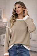 Taupe Contrast Trim Knit Top