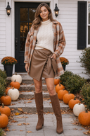 Coffee Faux Leather Knot Skirt