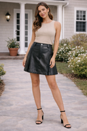 Front Pleated Faux Leather Skort