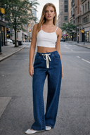 Weekend Ease Drawstring Wide-Leg Denim