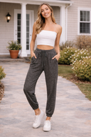 Washed Ribbed Drawstring Jogger