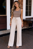 So Chill Drawstring Elastic Waist Button Pleated Detail Wide Leg Pants