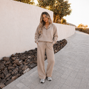 Half Zip Thumbhole Sleeve Hoodie Active Pants 2pcs Outfit