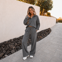 Jet Set Collared V Neck Pullover Sweatshirt Sweatpants Set
