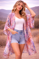 Abstract Print Silky Feel Kimono