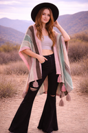 Multi-color Striped Pattern Ruana with Tassels