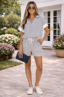 Striped V-Neck Polo Top & Shorts Set | Pre-Order