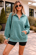 Half Zip Kangaroo Pocket Mineral Wash Baggy Hoodie