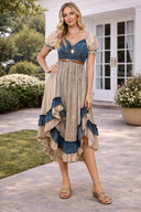 Boho Denim Patchwork Midi Dress