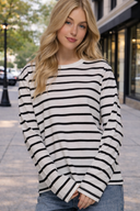 S-3X Long Sleeve Round Neck  Stripe Tee