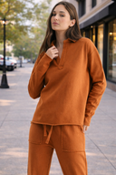 Henley Style Long Sleeve V-Neck Top