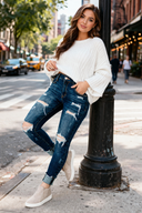 30" Destroyed Front Button Jean | KANCAN