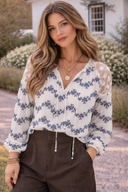 Embroidered Floral V-Neck Blouse