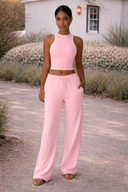 Pink Color Block Sleeveless Tank & Wide-Leg Pants Set