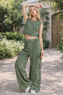 Mineral Wash Wide leg pants with Cargo Pockets