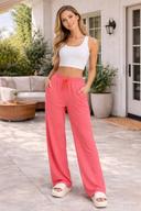 High-Waist Drawstring Straight-Cut Pants