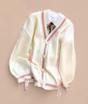 Ribbon Hearts Cable Knit Cardigan