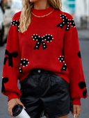Pearl Embellished Bow Pattern Loose Sweater