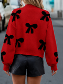 Pearl Embellished Bow Pattern Loose Sweater