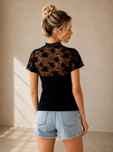 Floral Lace Mesh Short Sleeve Sheer Top