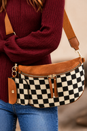 Leather Checkered Knit Patchwork Wallet Attached Shoulder Bag