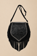 Akaroa Rose Fringe Suede Bag – Black