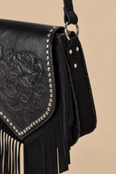 Akaroa Rose Fringe Suede Bag – Black