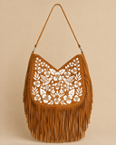 Monterey Embroidered Fringe Bag – Dark Tan