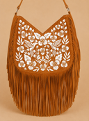 Monterey Embroidered Fringe Bag – Dark Tan