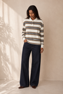 Classic Stripe Half Zip Polo Top